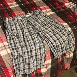 Surplus Adult Male Blue Plaid Cargo Shorts